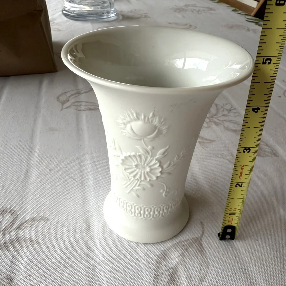 Kaiser, White Porcelain Embossed Floral Accent Vase, Made in Germany